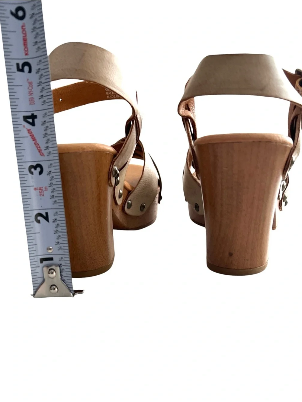 Korks Taupe Woven Wooden Clog Platform Sandals - Ankle Strap Wedge - Size 6M
